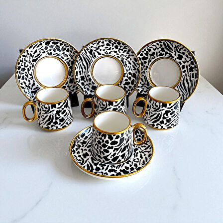Sudedi Home Della 4 Kişilik Leopar & Zebra Desenli Porselen Türk Kahvesi Fincan Takımı