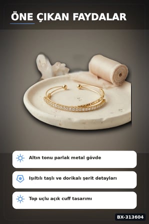 Pirinç Dorikali Zirkon Taşlı Kadın Bileklik - 1 Adet Tonu Takı Aksesuarı BX-313604