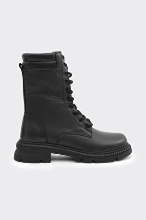 Fermuarlı Bağcıklı Hakiki Deri Kadın Uzun Bot 