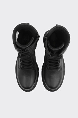 Fermuarlı Bağcıklı Hakiki Deri Kadın Uzun Bot 