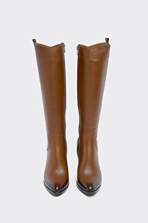 Hakiki Deri Fermuarlı Kadın Çizme