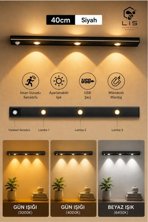 Bella Slim Cabinet Hareket Sensörlü Siyah Dimmerli LED Dolap Lambası