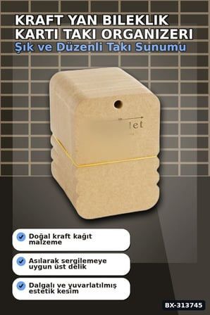 100 Adet Kraft Yan Bileklik Kartı - 7.5x10 cm Toka Boyu, Takı Organizeri BX-313745