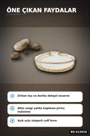 Yaldız Kaplama Pirinç Dorika Ve Zirkon Taşlı Kadın Bileklik - 20 Cm Uzunluk BX-313610