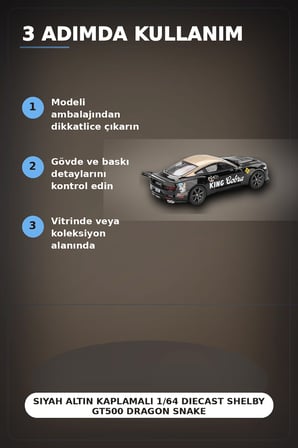 Siyah Altın Kaplamalı 1/64 Diecast Shelby GT500 Dragon Snake Konsept Model Araba BX-313355
