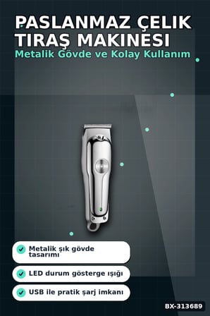 3 Kademeli Tıraş Makinesi Paslanmaz Çelik Bıçaklı 2 Saat Kullanım USB Şarjlı BX-313689
