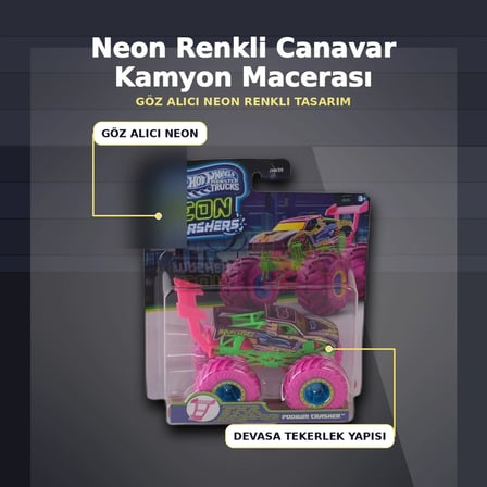 JMV39 Neon Renkli 1:64 Ölçek Canavar Kamyon Monster Trucks Smashers Araç