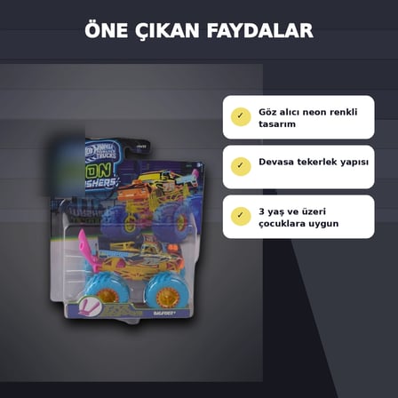 JMV39 Neon Renkli 1:64 Ölçek Canavar Kamyon Monster Trucks Smashers Araç