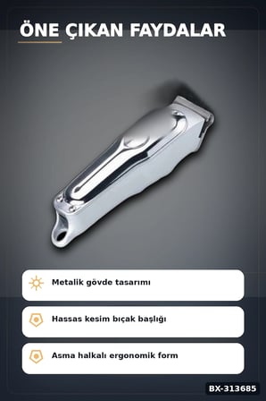 3 Başlıklı Şarjlı Tıraş Makinesi Paslanmaz Çelik Taraklı 14 cm 40 gr Sakal Saç Ense Tıraşı BX-313685