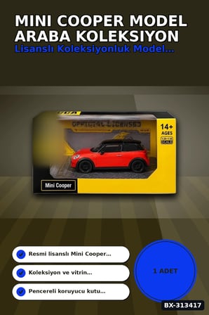 Açık Kırmızı 1/32 Mini Cooper Model Araba Koleksiyonluk Vitrin Oyuncak - Tekli BX-313417