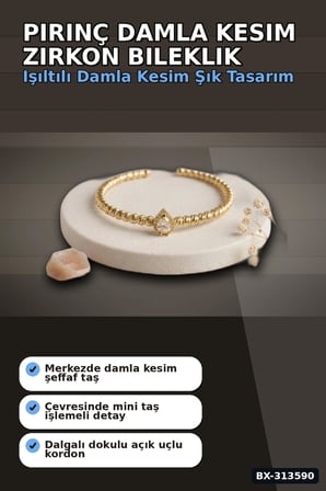 Damla Kesim Zirkon Taşlı Dorika Model Rengi Pirinç Kadın Bileklik 1 Adet BX-313590