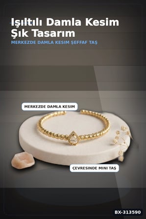 Damla Kesim Zirkon Taşlı Dorika Model Rengi Pirinç Kadın Bileklik 1 Adet BX-313590