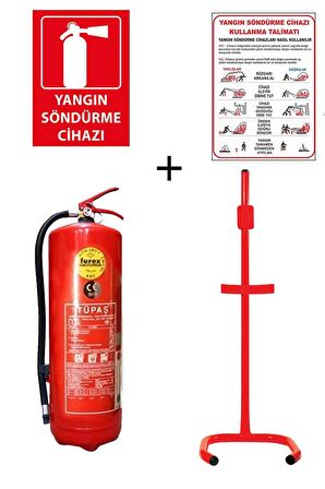6KG TÜPAŞ YANGIN TÜPÜ,YANGIN TÜPÜ KULLANIM TALİMATI, YANGIN TÜPÜ LEVHASI, VE C TİPİ SEHPA 4LÜ SET