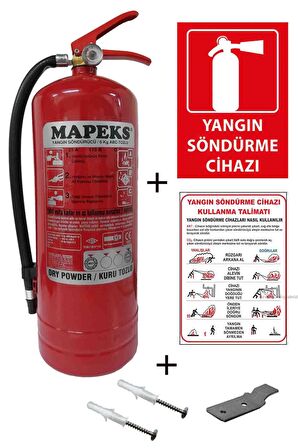 6KG MAPEKS YANGIN TÜPÜ,YANGIN TÜPÜ KULLANIM TALİMATI, YANGIN TÜPÜ LEVHASI, ASKI APARATI VE DÜBEL VİDA 5Lİ SET