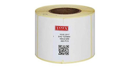 Tanex Barkod Etiketi Termal Eco 58X40 Mm 40 Mm Çap 600 Lü 1 Li (16 Lı Paket)