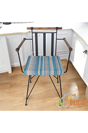 40x40 Mavi Gri Çizgili Su ve Leke İtici Fermuarlı Bağcıklı Sandalye Minderi 5 cm