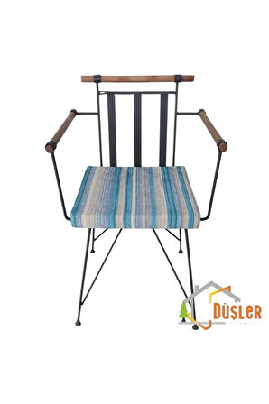 40x40 Mavi Gri Çizgili Su ve Leke İtici Fermuarlı Bağcıklı Sandalye Minderi 5 cm