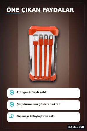 Dijital Ekranli 60000mAh 4 Kablolu Powerbank 22.5W Hizli Sarj Coklu Cikisli BX-313568
