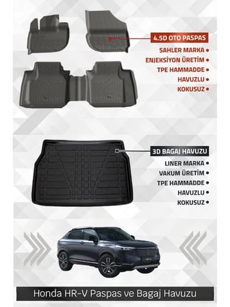 Sahler Honda Hr-V 2022+ Uyumlu 4.5D Premium Havuzlu Paspas Ve Liner Marka 3D Bagaj Havuzu