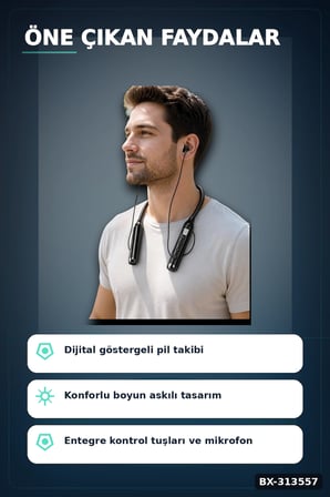 Bluetooth V4.0 Boyun Kulaklık 600 Saat Bekleme Dijital Göstergeli Çift Cihaz Bağlantılı BX-313557