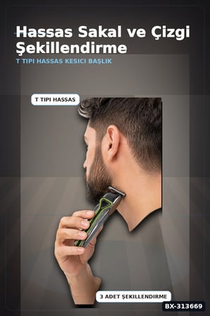 USB Sarjli T Tipi Bicakli Sac Sakal Kesme Makinesi 3 Tarakli Profesyonel Erkek Traas BX-313669