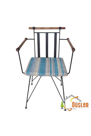 40x40 Mavi Gri Çizgili Su ve Leke İtici Fermuarlı Bağcıklı Cappucino Biyeli Sandalye Minderi 4 cm