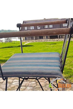 40x40 Mavi Gri Çizgili Su ve Leke İtici Fermuarlı Bağcıklı Cappucino Biyeli Sandalye Minderi 4 cm