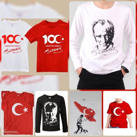 MODAVALS 23 NİSAN 19 MAYIS 30 AĞUSTOS 29 EKİM 10 KASIM OKUL GÖSTERİ UNISEX GARSON BOY 100. YIL ATATÜRK İMZA BASKILI KISA KOL TSHIRT - BEYAZ