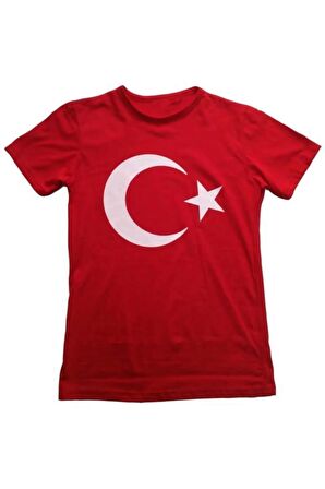 MODAVALS 23 NİSAN 19 MAYIS 29 EKİM 10 KASIM OKUL GÖSTERİ UNISEX GARSON BOY AY YILDIZ BASKILI KISA KOL TSHIRT - KIRMIZI