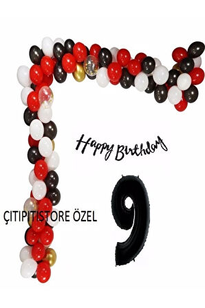 Lüks Kırmızı Siyah Doğum Günü Balon Zincir Seti