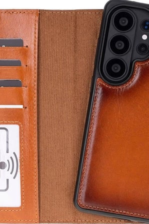 Hakiki Deri Manyetik Cüzdan Kılıf Samsung S26 Ultra Uyumlu RFID Korumalı BX-313511