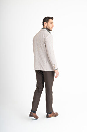 Düz Çizgili Takım Elbise - Bej-Kahverengi 52