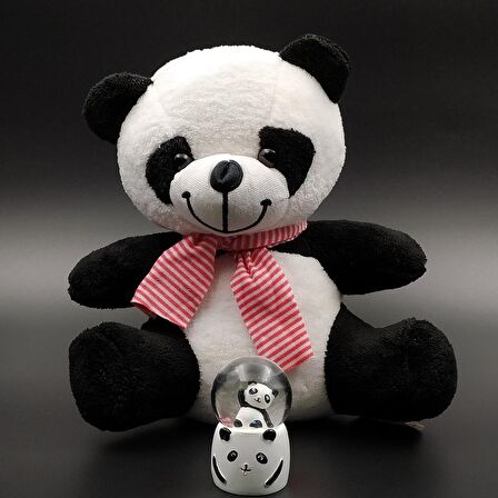 Tatlı Peluş Panda & Sevimli Panda Mini Kar Küre Hediye Seti