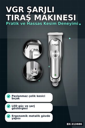 3 Başlıklı 120 Dakika Şarjlı Tıraş Makinesi Paslanmaz Çelik Bıçak Sakal Ve Saç Kesme BX-313686