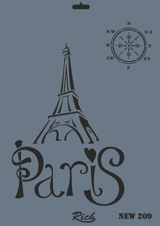 S'82 Rich New Seri N-209 Stencil Paris Eyfel Kulesi Pusula Tasarımlı 35x25 cm Boyama Şablonu