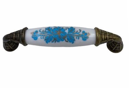 S'82 Porselen Mobilya Kulpu Antik Sarı Çiçek Desenli 96 mm Klasik Silindir Kulp