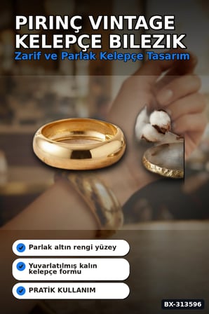 3.5 Cm Kalın Pirinç Vintage Kelepçe Bilezik - Rengi Tekli Bayan Takı BX-313596