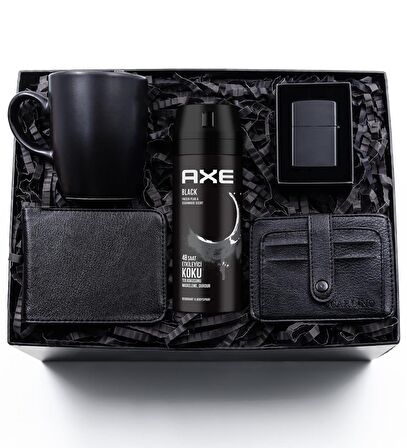 Zippo Çakmak & Axe Deodorant & Siyah Cüzdan & Kartlık & Siyah Kupa Hediye Seti