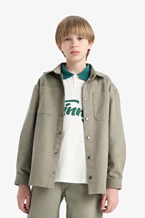Erkek Çocuk Oversize Geniş Kalıp Polo Yaka Twill Uzun Kollu Gömlek
