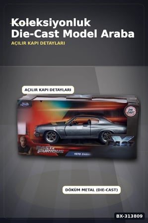 1:24 Metal Die-Cast 1970 Chevelle SS Araba - Açılır Kapı Kaput Bagaj, Lisanslı 19 cm BX-313809