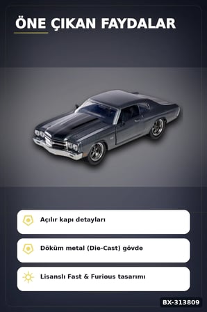 1:24 Metal Die-Cast 1970 Chevelle SS Araba - Açılır Kapı Kaput Bagaj, Lisanslı 19 cm BX-313809
