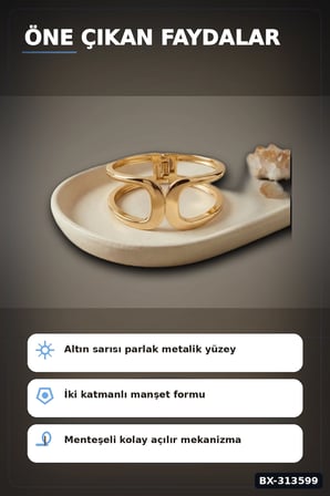 Vintage Manşet Kesim Pirinç Bilezik - Tekli Paket, Kadın Takı Aksesuarı BX-313599