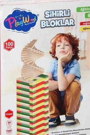 Ahşap Sihirli Bloklar 100 Parça Eğitici Oyuncak Kutusu - 36 Ay+ Çocuk Gelişim Seti BX-313649