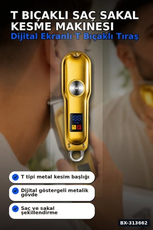T Bıçaklı Saç Sakal Kesme Makinesi 120 Dakika Kullanım 3 Tarak USB Şarjlı Profesyonel BX-313662