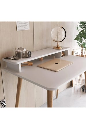 Mobilya Gezegeni Bellini Çalışma Masası - Beyaz/ Ahşap Ayak - 90 cm