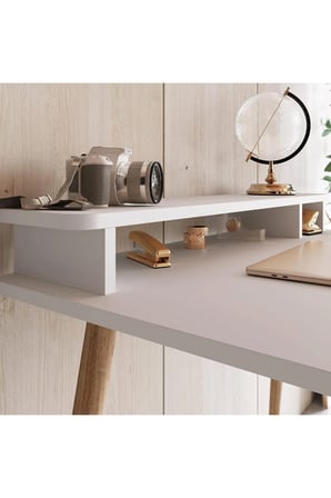 Mobilya Gezegeni Bellini Çalışma Masası - Beyaz/ Ahşap Ayak - 90 cm