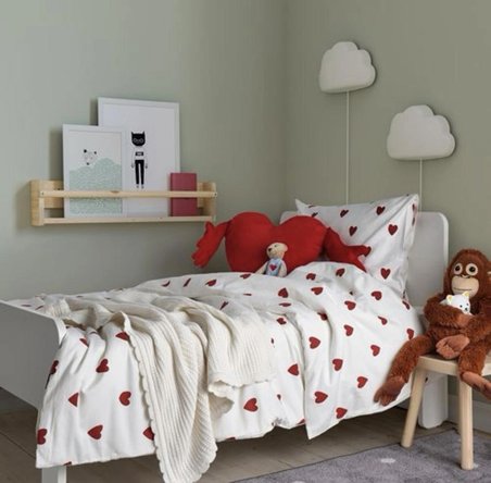 IKEA BARNDRÖM tek kişilik nevresim seti, beyaz-kırmızı, 150x200/50x60 cm 