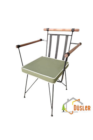 40x40 Yeşil Su ve Leke İtici Fermuarlı Bağcıklı Krem Biyeli Sandalye Minderi 5 cm
