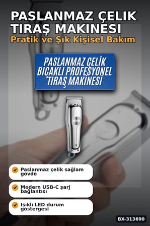 Paslanmaz Çelik 3 Taraklı Kablosuz Saç Sakal Düzeltici Tıraş Makinesi Seti BX-313690