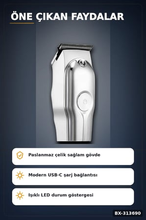 Paslanmaz Çelik 3 Taraklı Kablosuz Saç Sakal Düzeltici Tıraş Makinesi Seti BX-313690